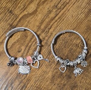 Silver Charm Bracelet Set! Elephant & Hello Kitty.